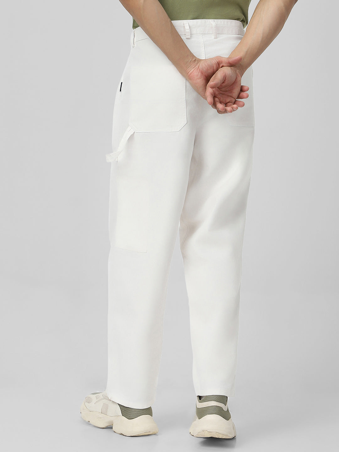 Men's White Loose Baggy Fit Solid Carpenter Trouser Pant with 5 Pockets Non-Stretchable