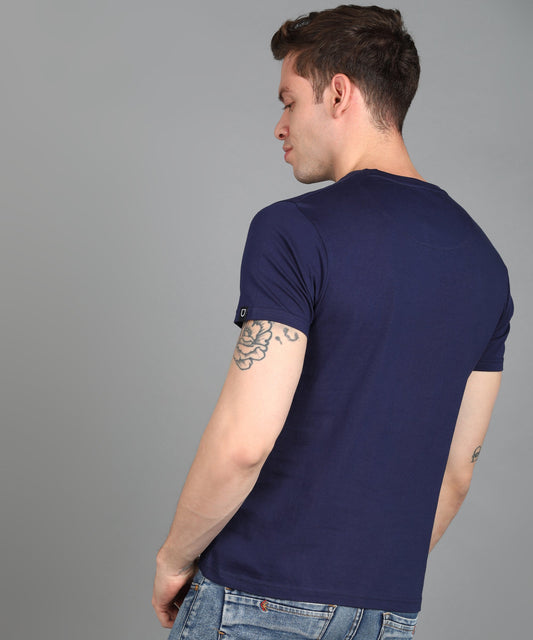 Urbano Fashion Men's Dark Blue Graphic Printed Round Neck Half Sleeve Slim Fit Cotton T-Shirt