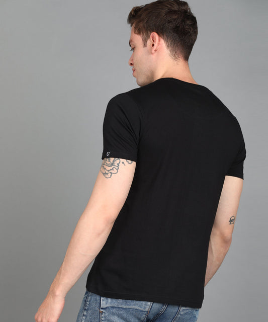 Fashion Men's Black Graphic Printed Round Neck Half Sleeve Slim Fit Cotton T-Shirt
