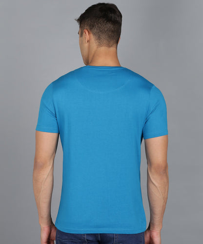 Urbano Fashion Men's Blue Graphic Printed Round Neck Half Sleeve Slim Fit Cotton T-Shirt