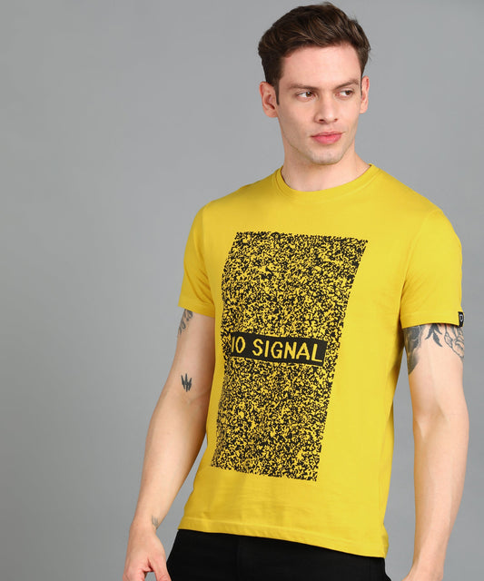 Urbano Fashion Men's Yellow Graphic Printed Round Neck Half Sleeve Slim Fit Cotton T-Shirt