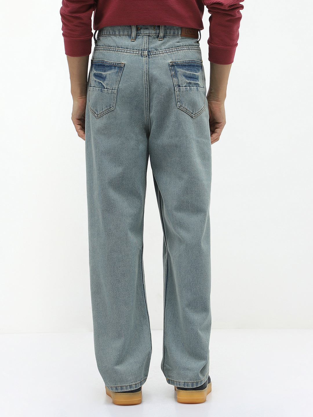 Men's Ice Blue Loose Baggy Fit Washed Jeans Non-Stretchable