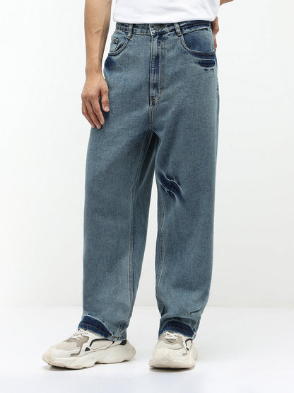 Men's Light Blue  Loose Baggy Fit Washed Jeans Non-Stretchable