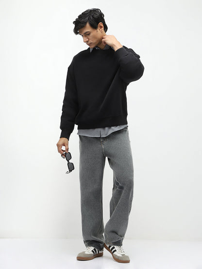 Men's Light Grey Loose Baggy Fit Washed Jeans Non-Stretchable