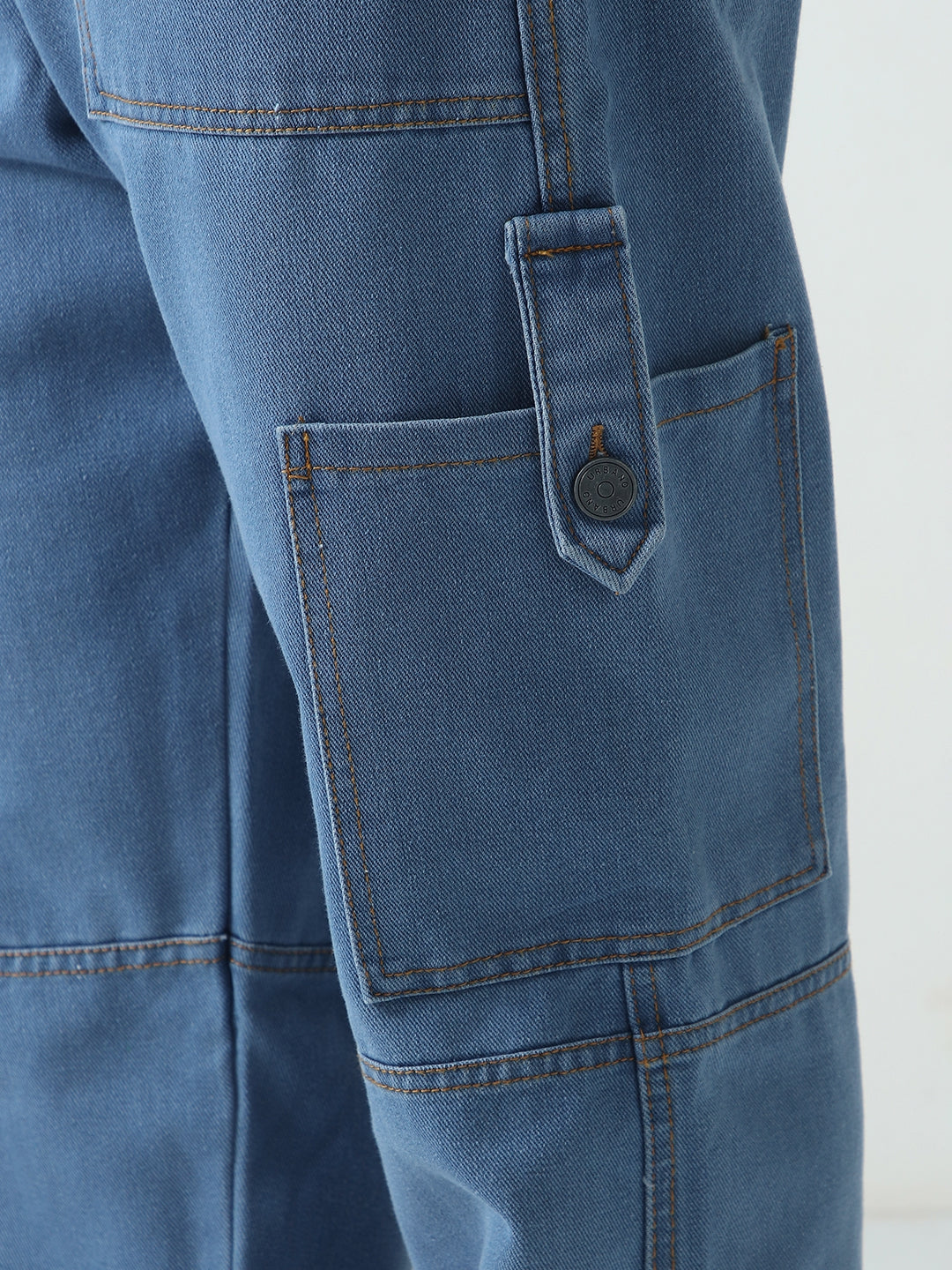 Men's Light Blue Loose Baggy Fit Washed Cargo Jeans with 6 Pockets Non-Stretchable