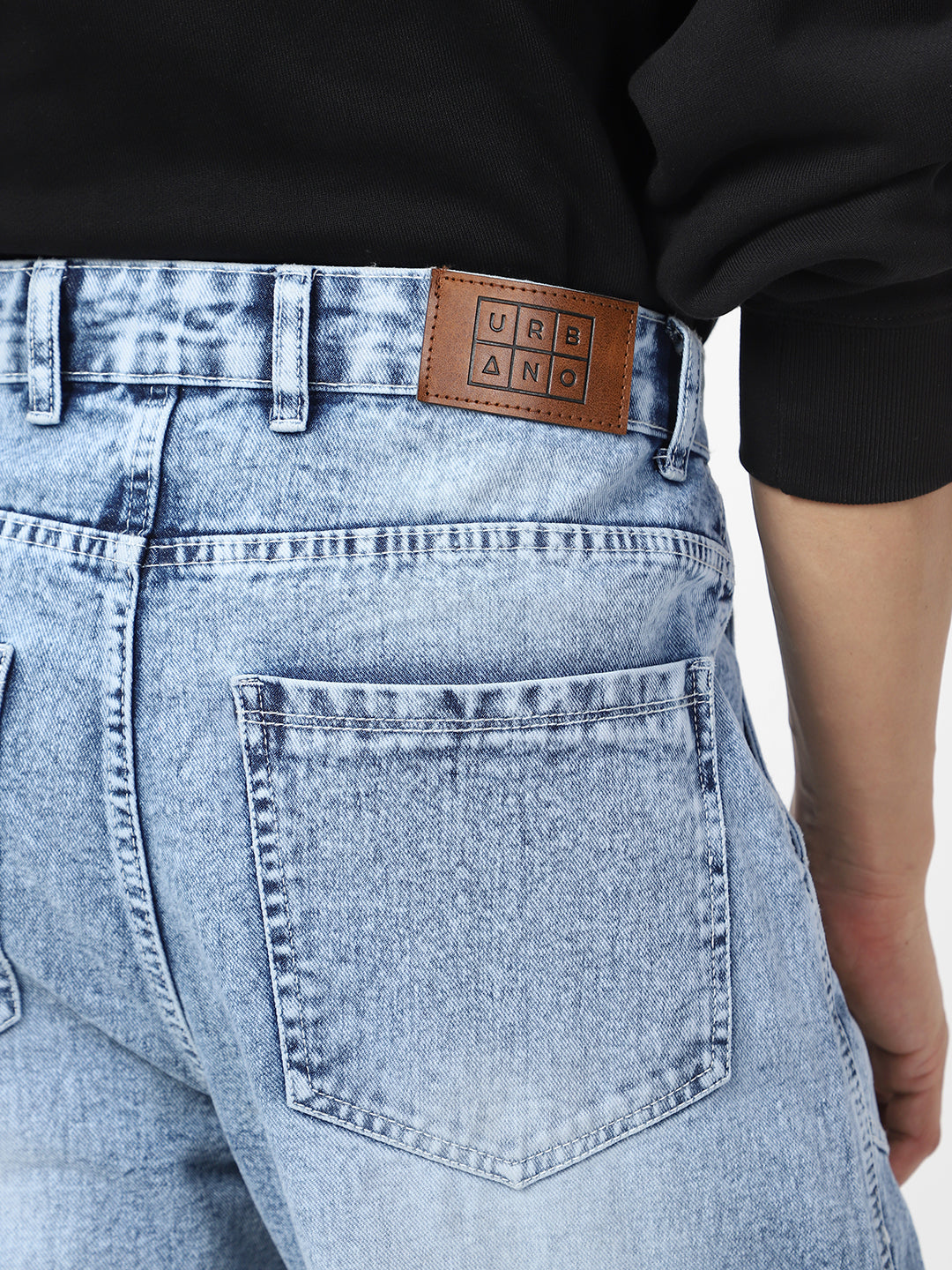 Men's Ice Blue Loose Baggy Fit Washed Cargo Jeans with 7 Pockets Non-Stretchable