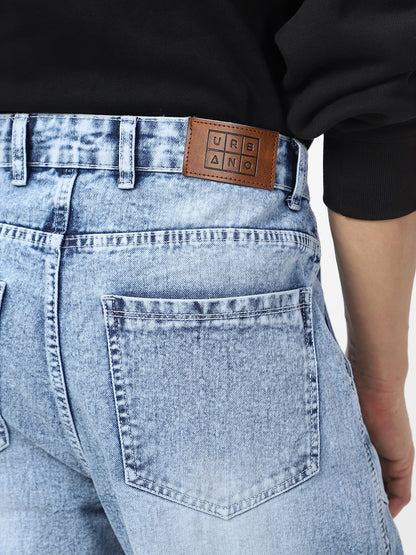 Men's Ice Blue Loose Baggy Fit Washed Cargo Jeans with 7 Pockets Non-Stretchable