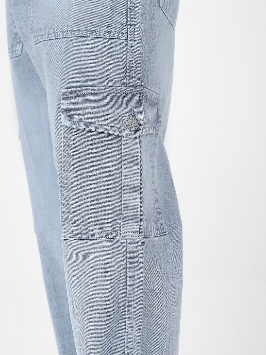 Men's Light Grey Loose Baggy Fit Washed Cargo Jeans with 6 Pockets Non-Stretchable