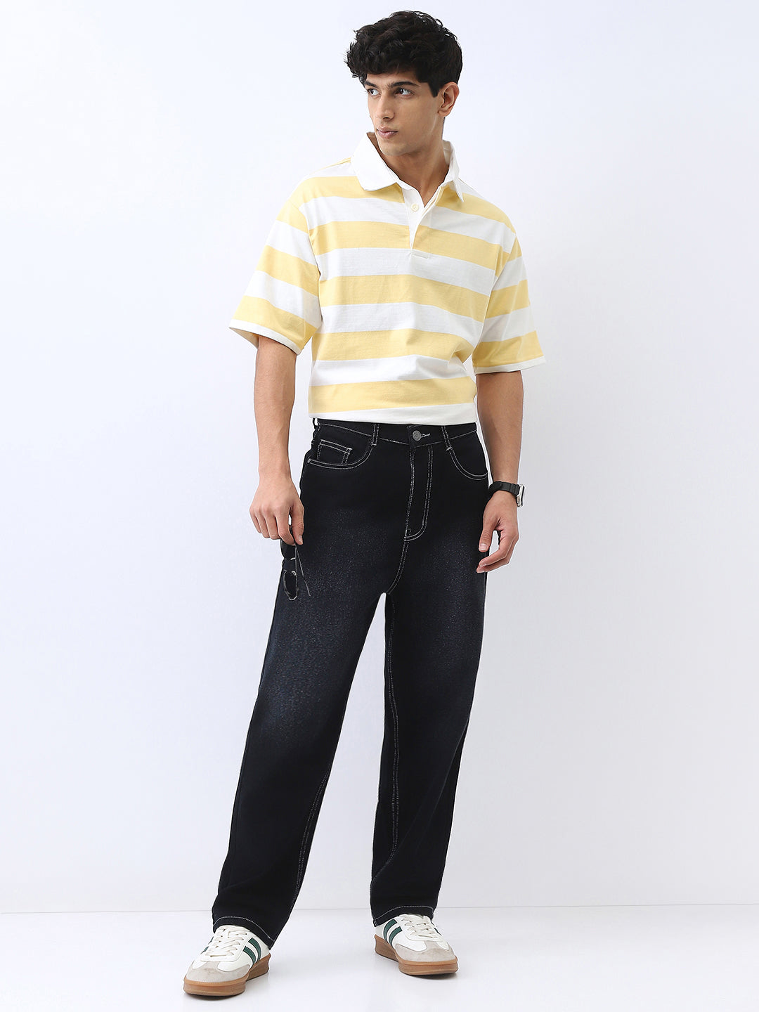 Men's Black Loose Baggy Fit Washed Jeans Non-Stretchable