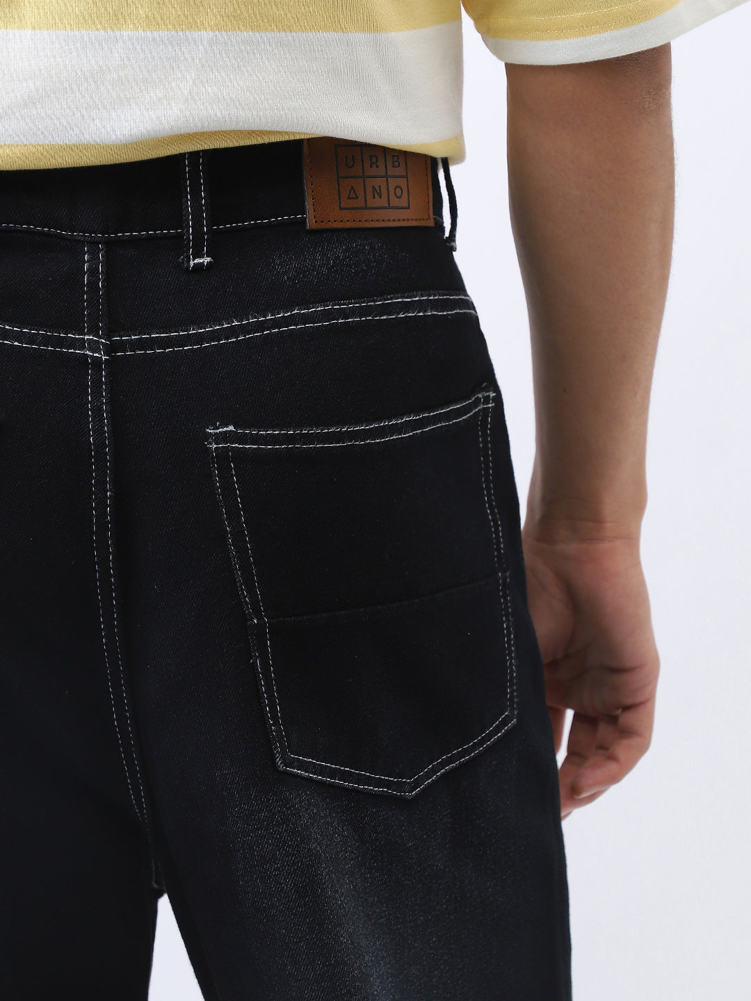 Men's Black Loose Baggy Fit Washed Jeans Non-Stretchable