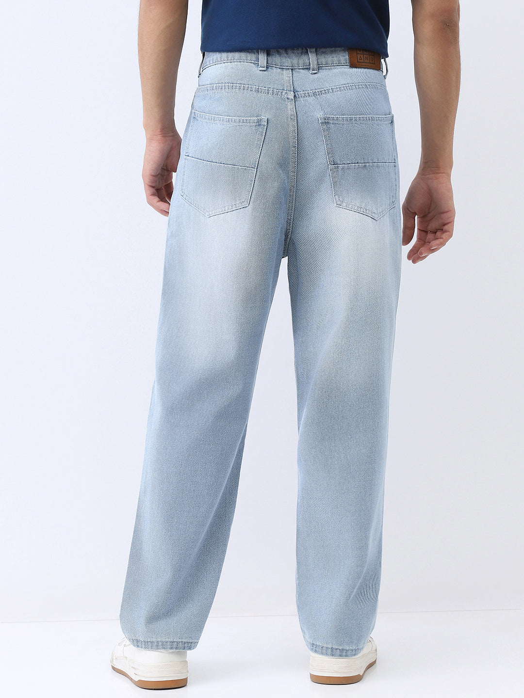 Men's Ice Blue Loose Baggy Fit Washed Jeans Non-Stretchable