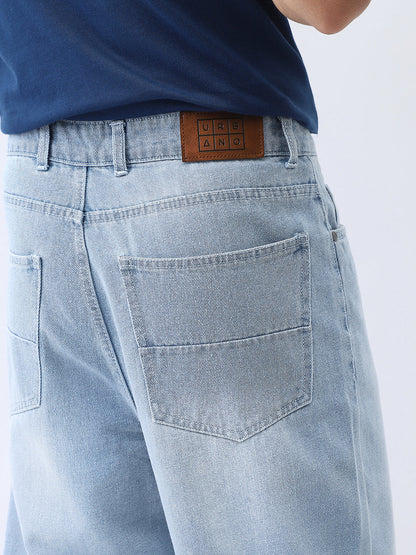 Men's Ice Blue Loose Baggy Fit Washed Jeans Non-Stretchable