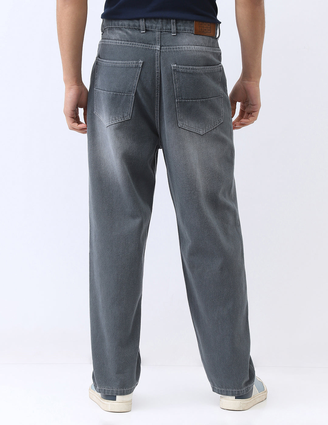 Men's Grey Loose Baggy Fit Washed Jeans Non-Stretchable