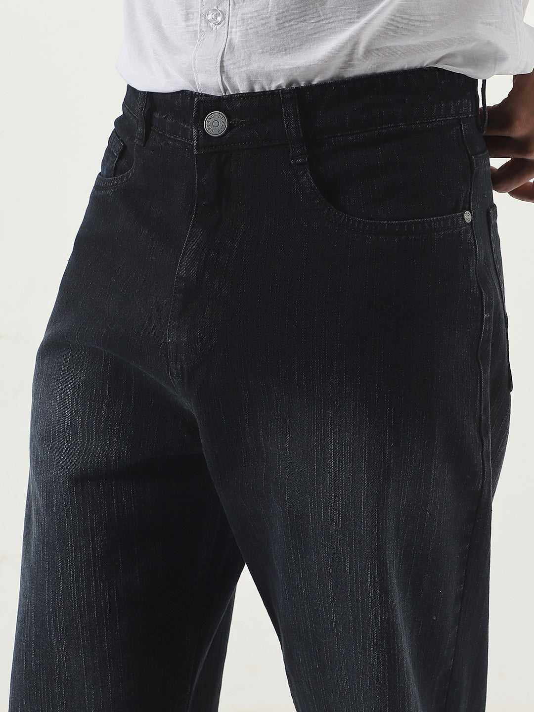 Men's Black Loose Baggy Fit Washed Denim Jeans Non-Stretchable