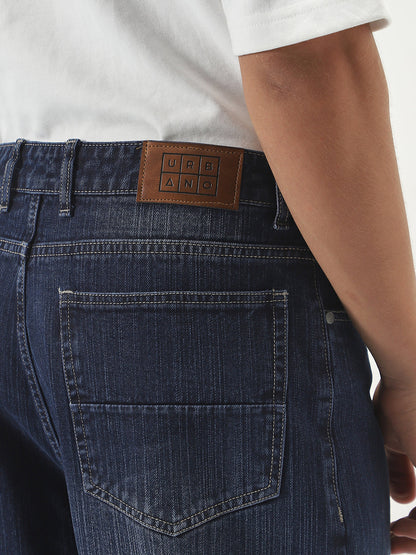 Men's Dark Blue Loose Baggy Fit Washed Denim Jeans Non-Stretchable