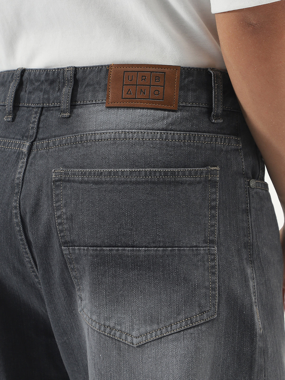 Men's Dark Grey Loose Baggy Fit Washed Denim Jeans Non-Stretchable