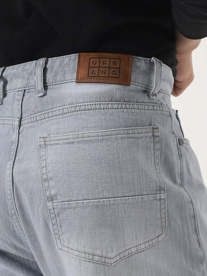 Men's Ice Grey Loose Baggy Fit Washed Denim Jeans Non-Stretchable