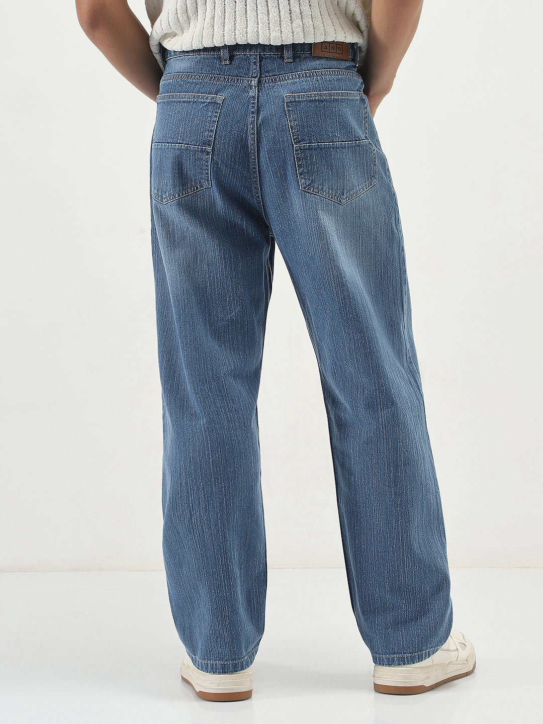 Men's Light Blue Loose Baggy Fit Washed Denim Jeans Non-Stretchable