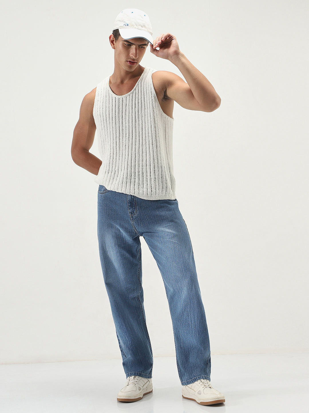 Men's Light Blue Loose Baggy Fit Washed Denim Jeans Non-Stretchable