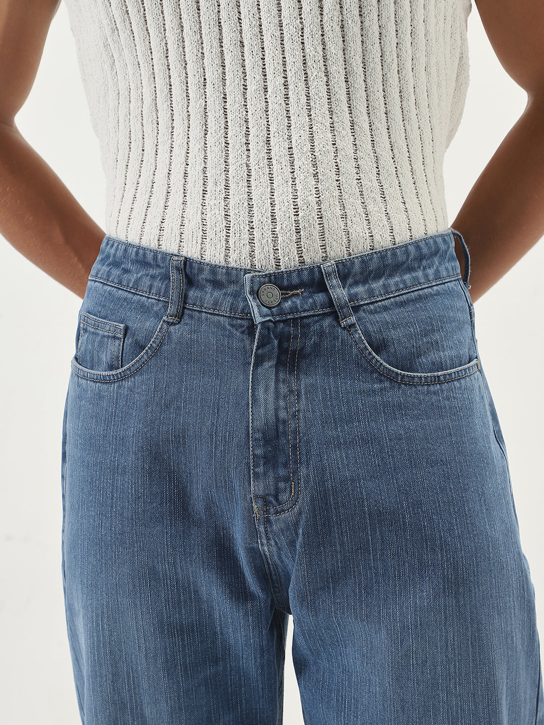 Men's Light Blue Loose Baggy Fit Washed Denim Jeans Non-Stretchable