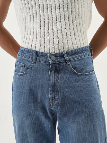 Men's Light Blue Loose Baggy Fit Washed Denim Jeans Non-Stretchable