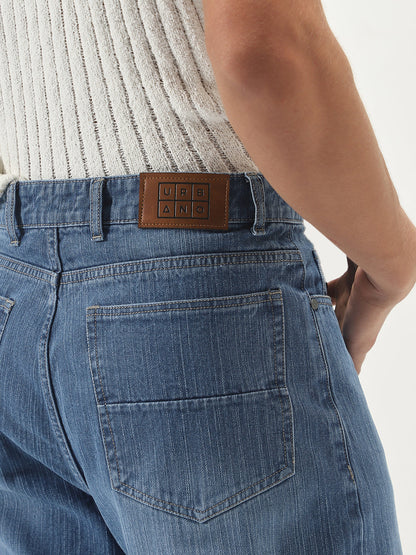 Men's Light Blue Loose Baggy Fit Washed Denim Jeans Non-Stretchable