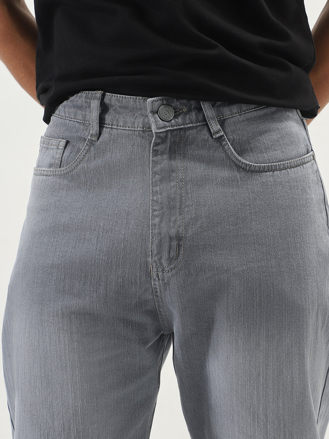 Men's Light Grey Loose Baggy Fit Washed Denim Jeans Non-Stretchable