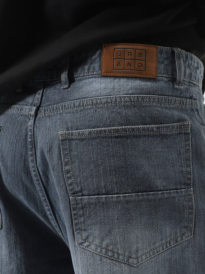 Men's Grey Loose Baggy Fit Washed Denim Jeans Non-Stretchable