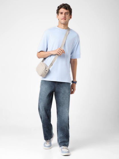 Men's Dark Blue Loose Baggy Fit Washed Jeans Non-Stretchable