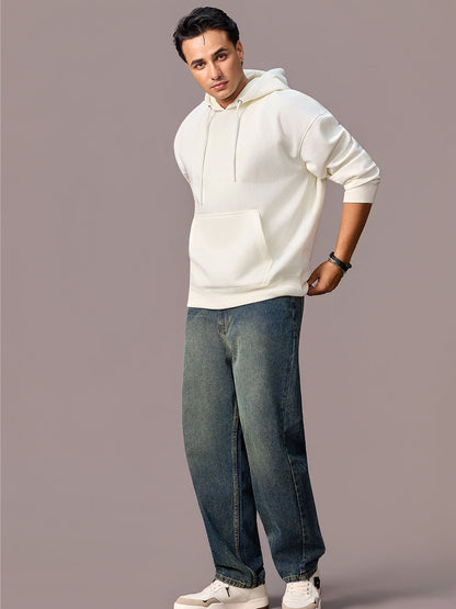 Men's Dark Blue Loose Baggy Fit Washed Jeans Non-Stretchable