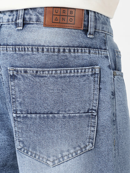 Men's Light Blue Loose Baggy Fit Washed Jeans Non-Stretchable