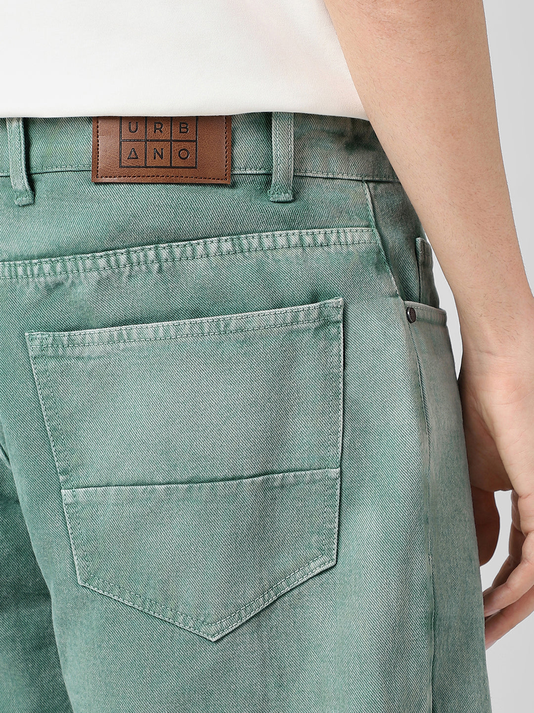 Men's Turquoise Green Loose Baggy Fit Washed Jeans Non-Stretchable