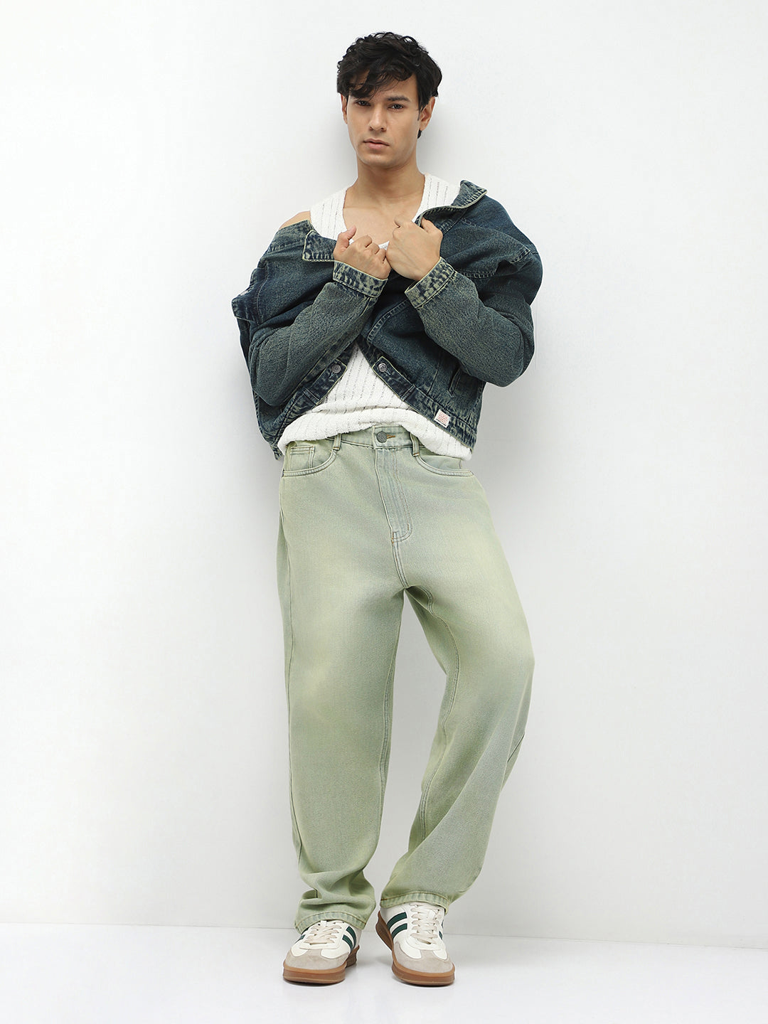 Men's Ice Grey Loose Baggy Fit Heavy Washed Jeans Non-Stretchable