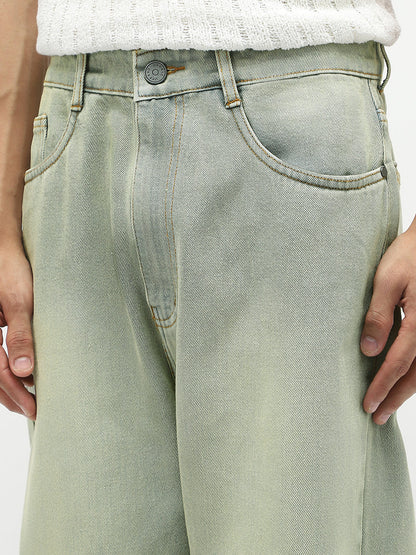 Men's Ice Grey Loose Baggy Fit Heavy Washed Jeans Non-Stretchable