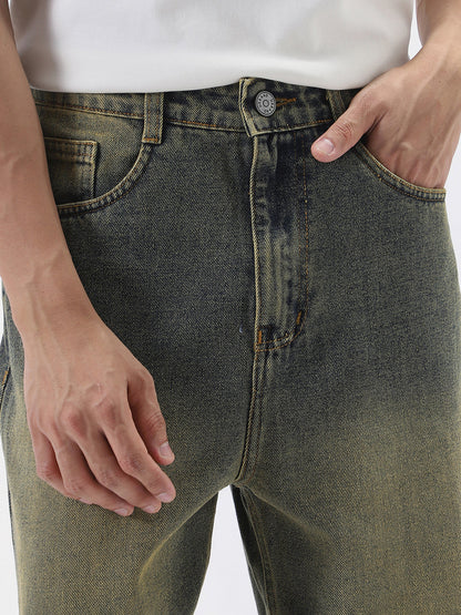 Men's Light Blue Loose Baggy Fit Heavy Washed Jeans Non-Stretchable