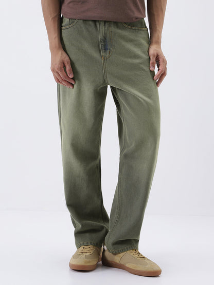 Men's Grey Loose Baggy Fit Heavy Washed Jeans Non-Stretchable