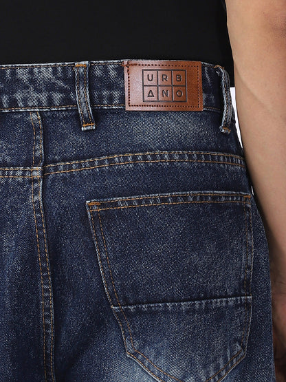 Men's Dark Blue Loose Baggy Fit Washed Jeans Non-Stretchable
