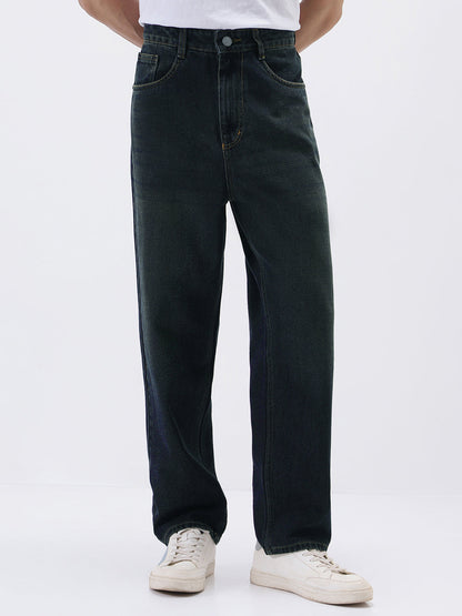Men's Carbon Blue Loose Baggy Fit Heavy Washed Jeans Non-Stretchable
