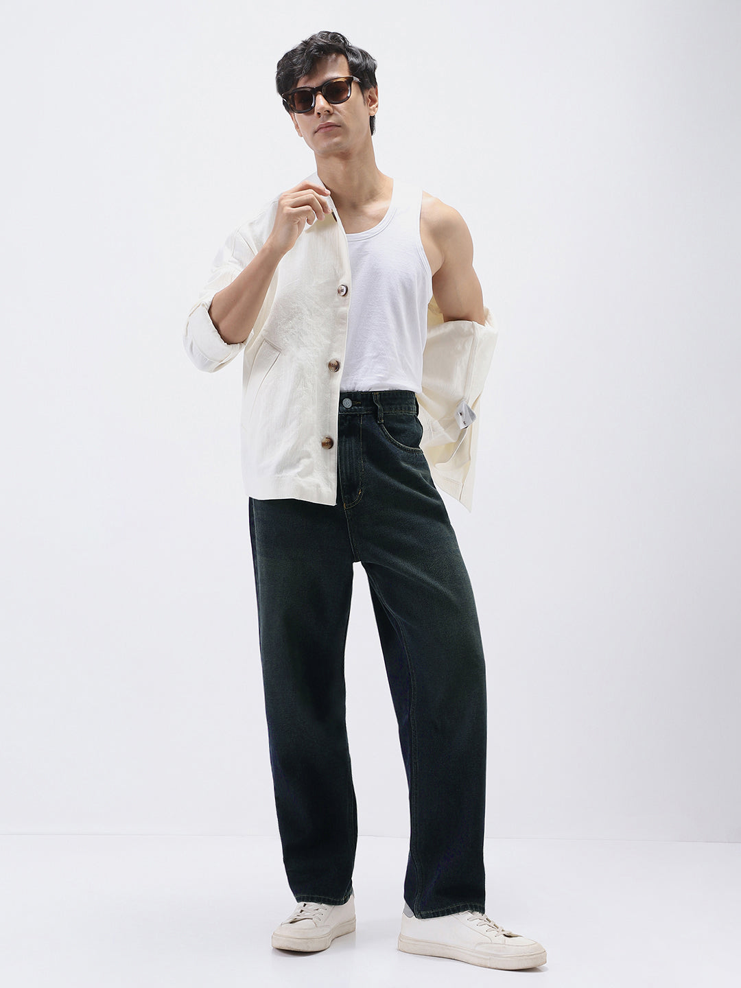 Men's Carbon Blue Loose Baggy Fit Heavy Washed Jeans Non-Stretchable