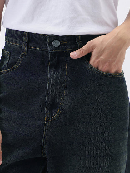 Men's Carbon Blue Loose Baggy Fit Heavy Washed Jeans Non-Stretchable