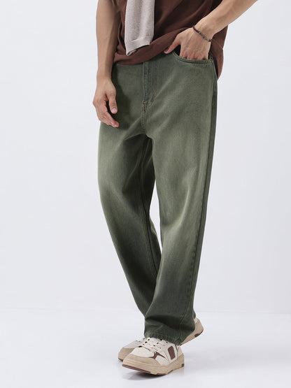 Men's Dark Grey Loose Baggy Fit Heavy Washed Jeans Non-Stretchable