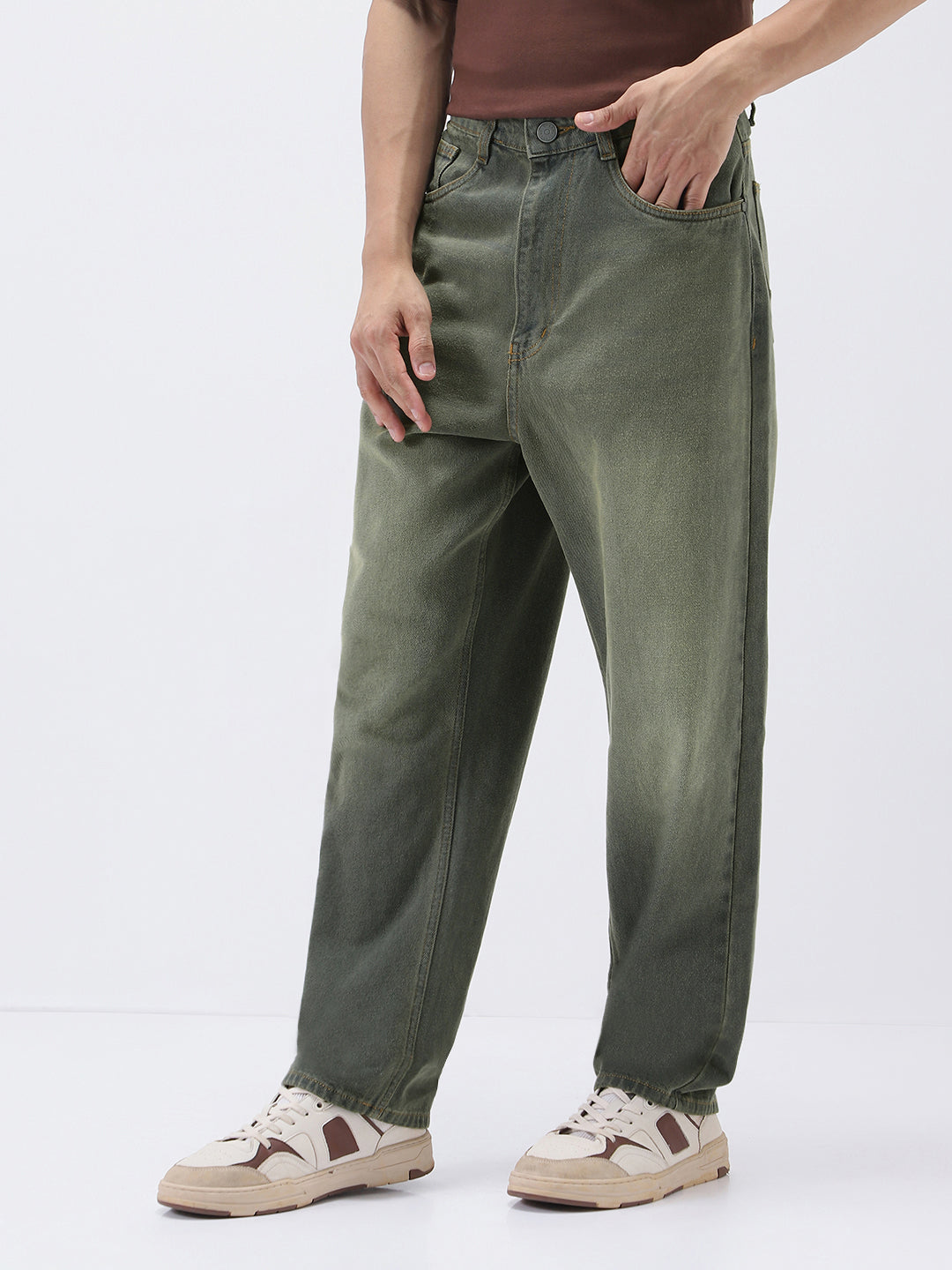 Men's Dark Grey Loose Baggy Fit Heavy Washed Jeans Non-Stretchable