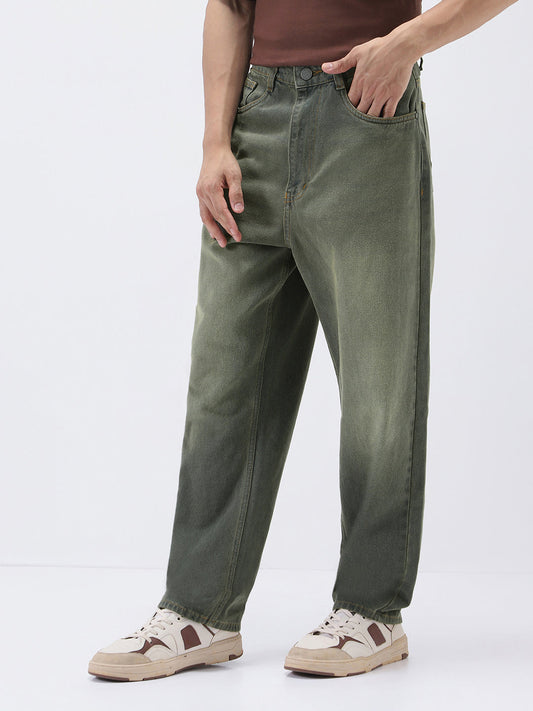 Men's Dark Grey Loose Baggy Fit Heavy Washed Jeans Non-Stretchable