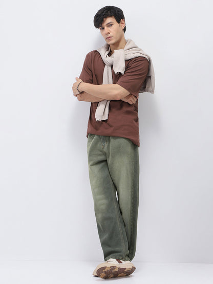 Men's Dark Grey Loose Baggy Fit Heavy Washed Jeans Non-Stretchable