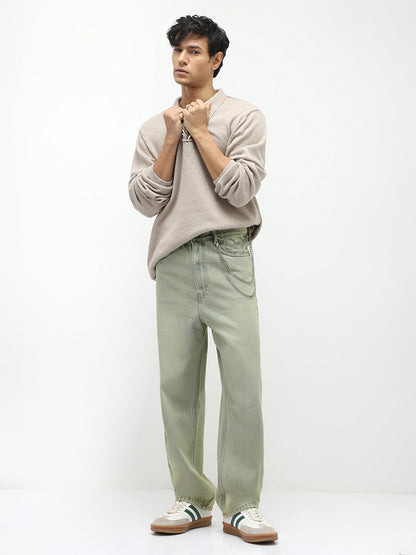 Men's Ice Grey Loose Baggy Fit Heavy Washed Jeans Non-Stretchable