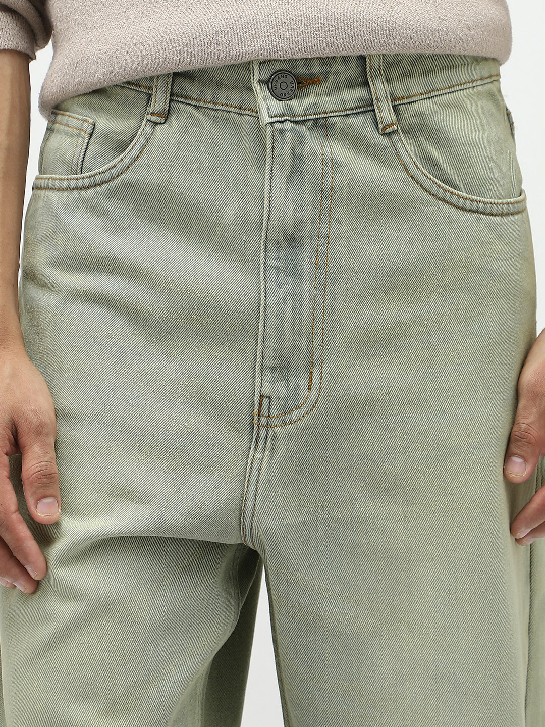 Men's Ice Grey Loose Baggy Fit Heavy Washed Jeans Non-Stretchable