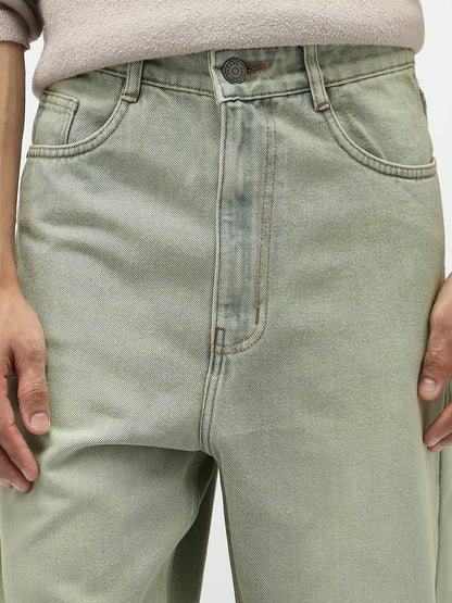 Men's Ice Grey Loose Baggy Fit Heavy Washed Jeans Non-Stretchable