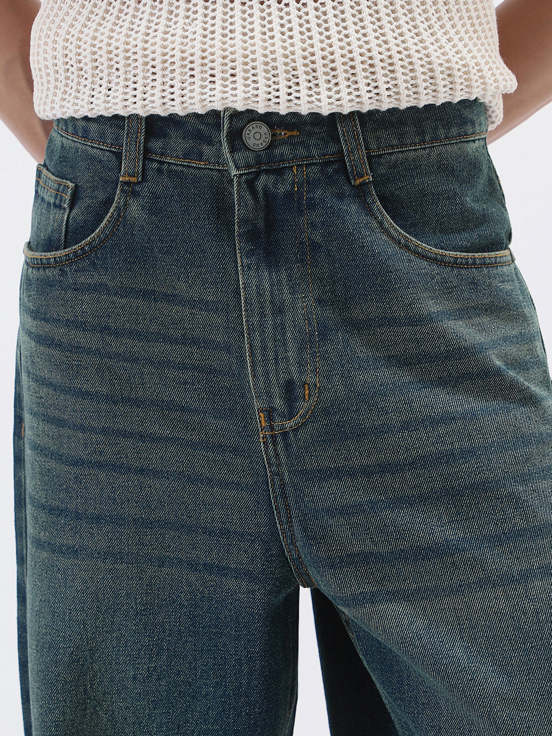 Men's Blue Loose Baggy Fit Heavy Washed Jeans Non-Stretchable