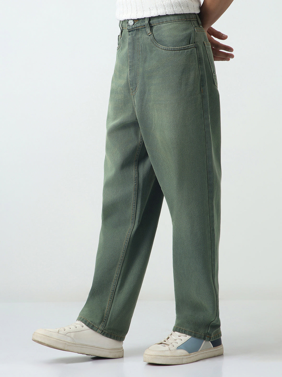 Men's Grey Loose Baggy Fit Heavy Washed Jeans Non-Stretchable