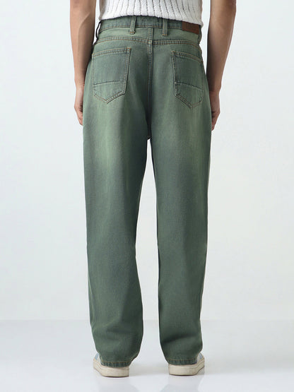 Men's Grey Loose Baggy Fit Heavy Washed Jeans Non-Stretchable